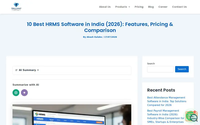 Screenshot of Trilliant Software Pvt Ltd, a launch using Yoast