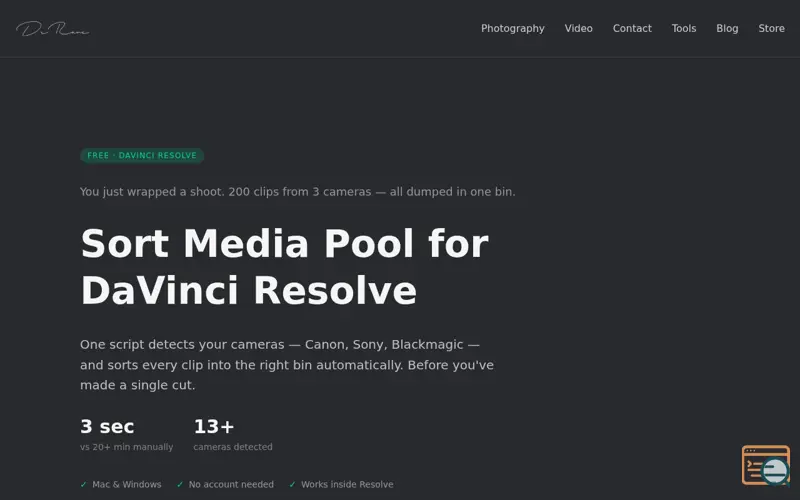 Screenshot of Sort Media Pool for Davinci Resolve