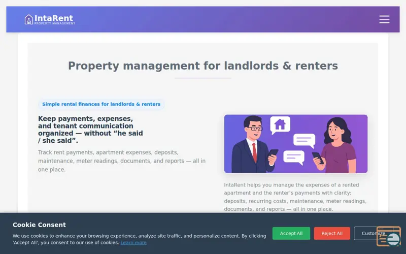 Screenshot of Welcome to IntaRent, a launch using Barion