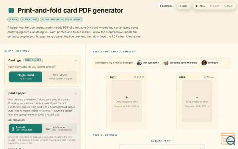 Screenshot of FoldCardPDF