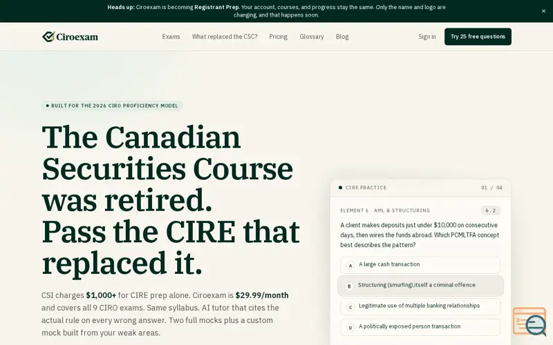 Screenshot of CIROExam
