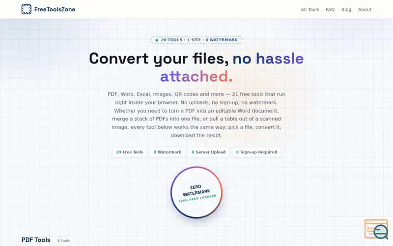 Screenshot of FreeToolsZone — 20 Free File Tools