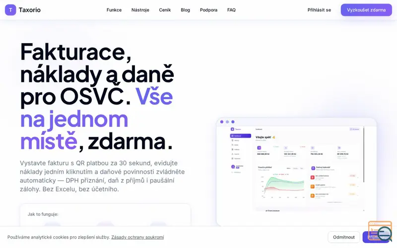 Screenshot of Taxorio, a launch using Seznam Webmaster
