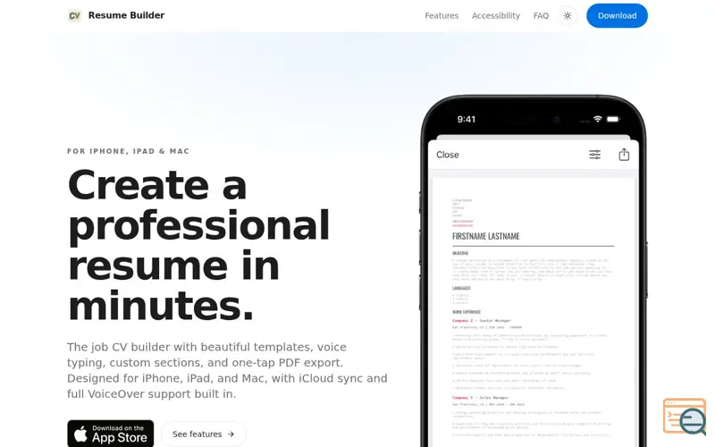 Screenshot of Professional Resume Builder