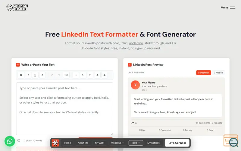 Screenshot of LinkedIn Post Formatter by Salman Ahmed