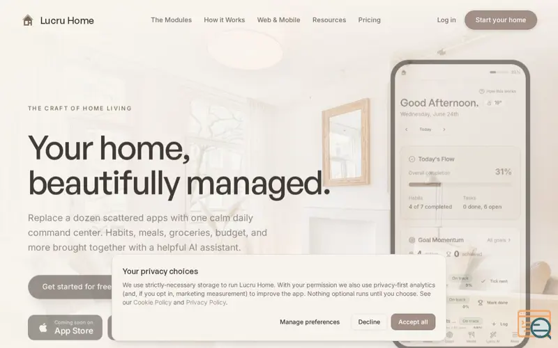 Screenshot of Lucru Home