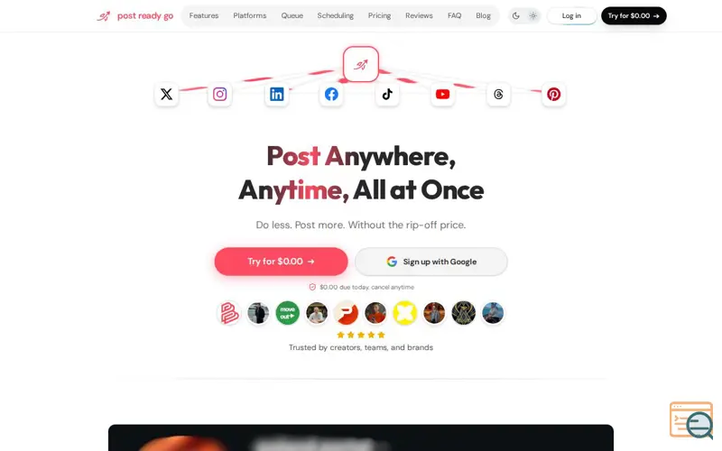 Screenshot of post ready go, Social media in one place