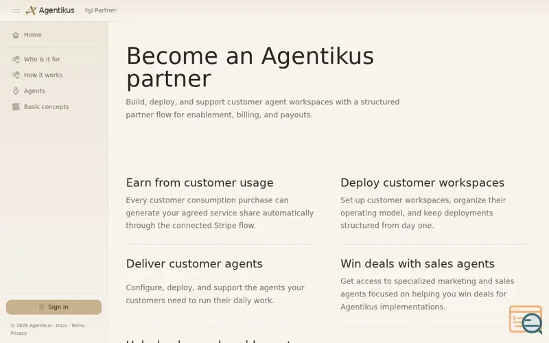 Screenshot of Agentikus Partner Program