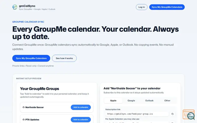 Screenshot of gmCalSync