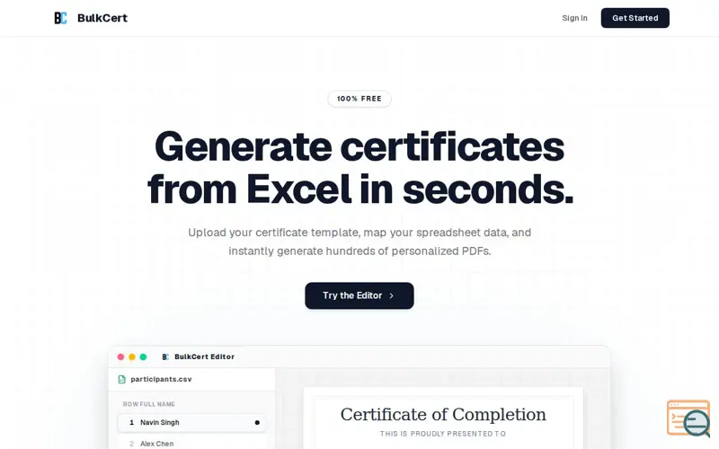 Screenshot of BulkCert