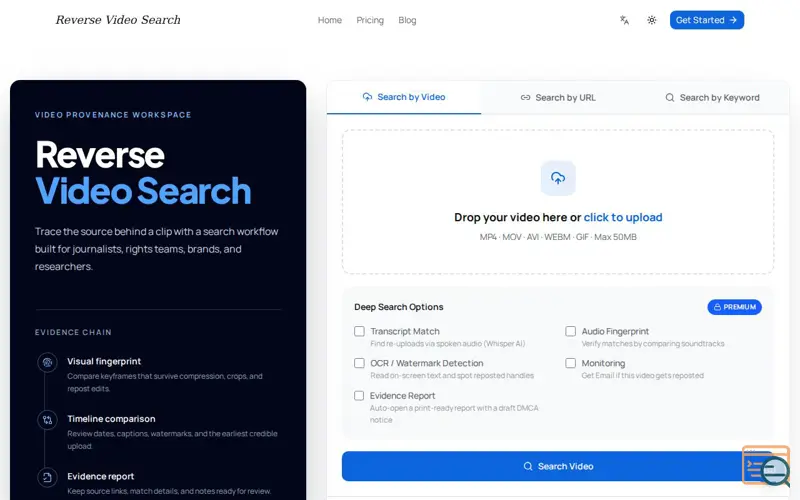 Screenshot of Reverse Video Search | Find Original Video Sources
