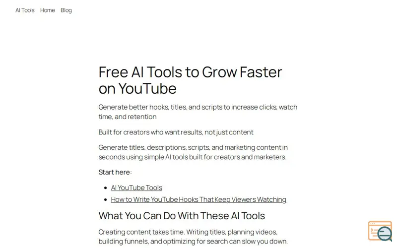 Screenshot of AI tools to improve YouTube Content