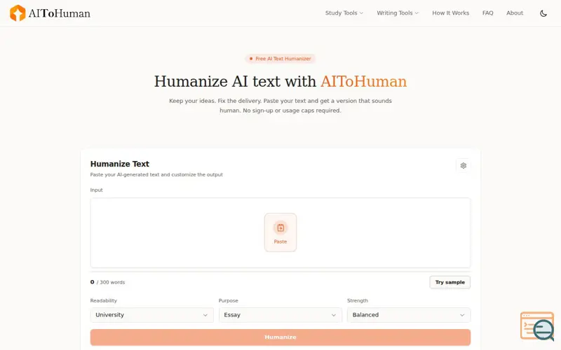Screenshot of AIToHuman