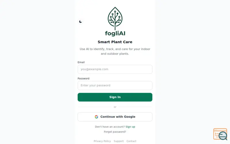 Screenshot of FogliAI, a launch using Ko-fi