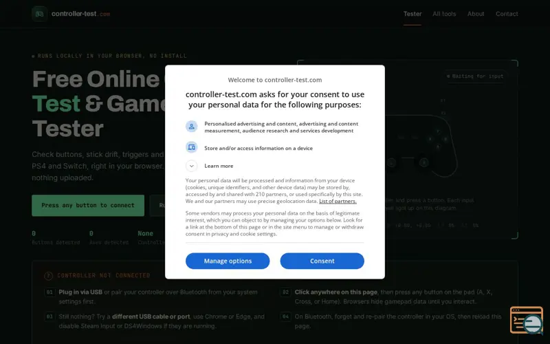 Screenshot of Controller Test - Free Online Gamepad Tester