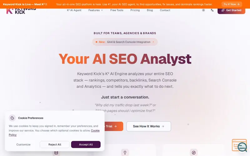 Screenshot of KeywordKick, a launch using Shopify