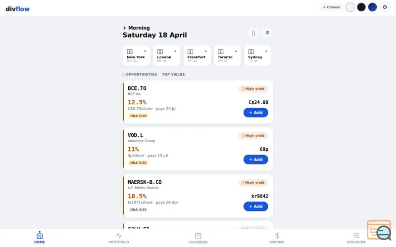 Screenshot of DivFlow — Dividend Tracker