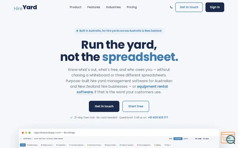 Screenshot of HireYard — Hire Yard Management Software for Australia & New Zealand