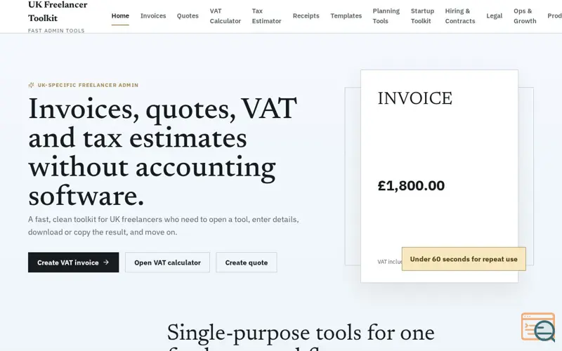 Screenshot of UK Freelancer Toolkit