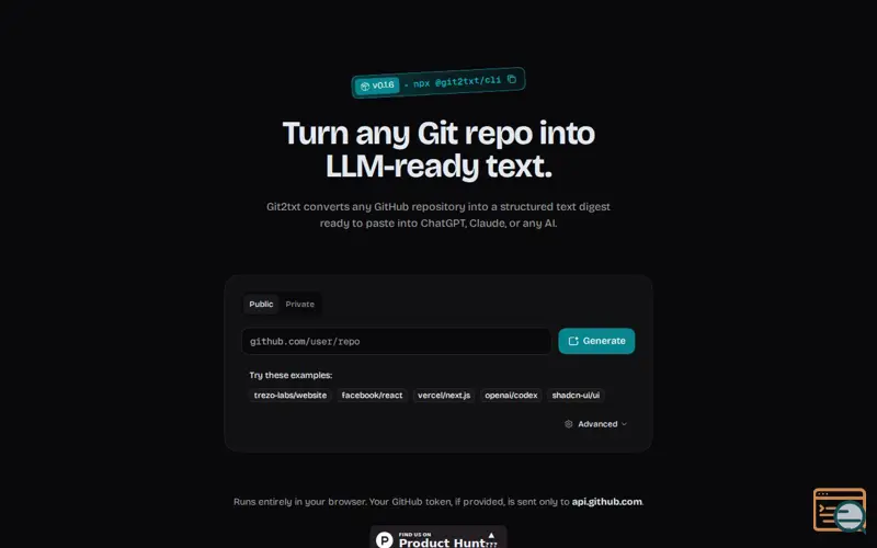 Screenshot of Git2txt