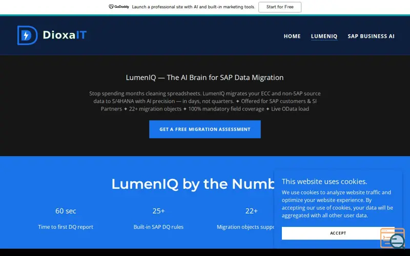 Screenshot of LumenIQ, a launch using GoDaddy Website Builder