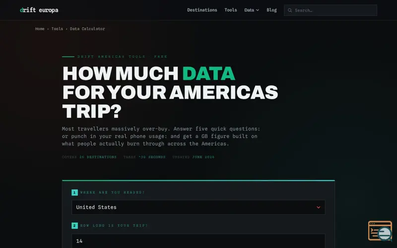 Screenshot of driftAmericas Data Calculator