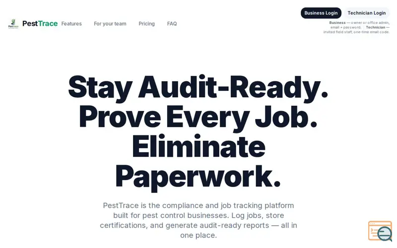 Screenshot of PestTrace