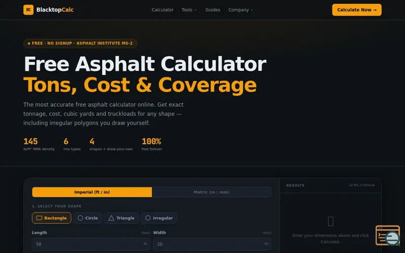 Screenshot of BlacktopCalc
