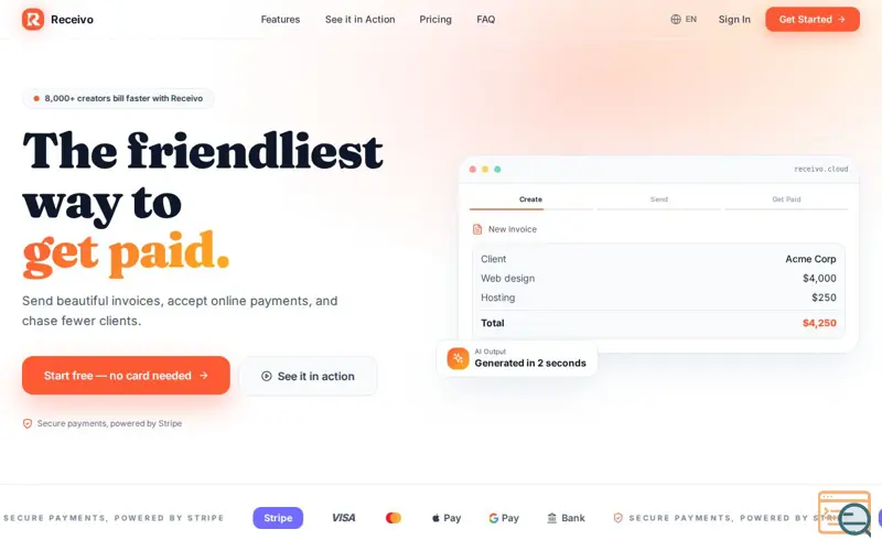 Screenshot of Receivo