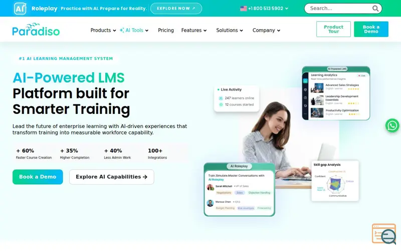 Screenshot of Paradiso Solutions, a launch using Freshchat