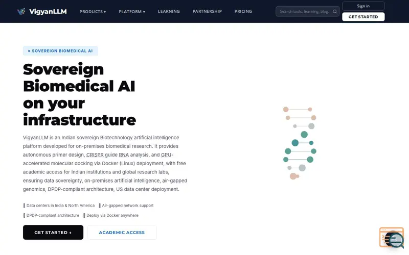 Screenshot of VigyanLLM | Sovereign Biomedical AI & On-Premises Genomics Platform
