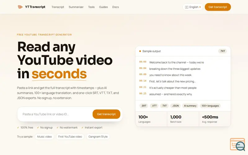 Screenshot of YouTubeGetTranscript