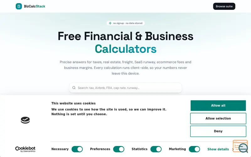 Screenshot of Bizcalcstack