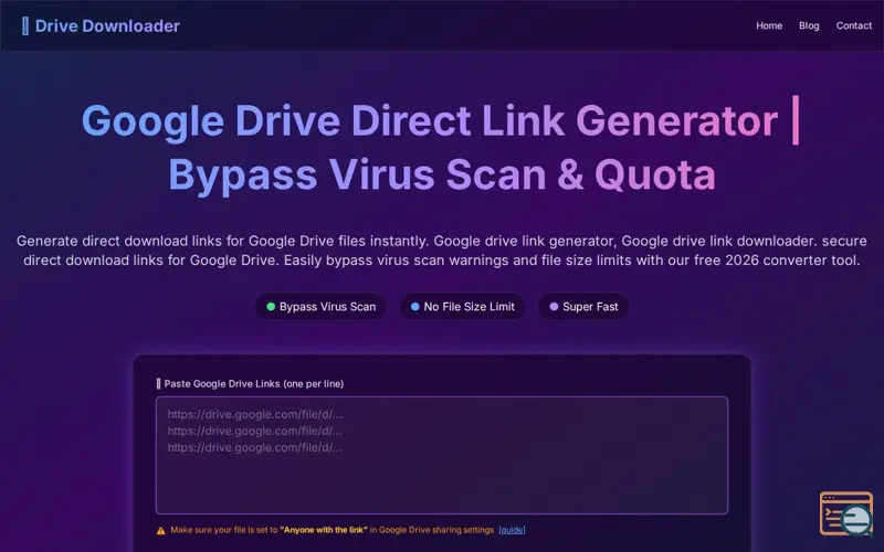 Screenshot of Google Drive Direct Link Generator