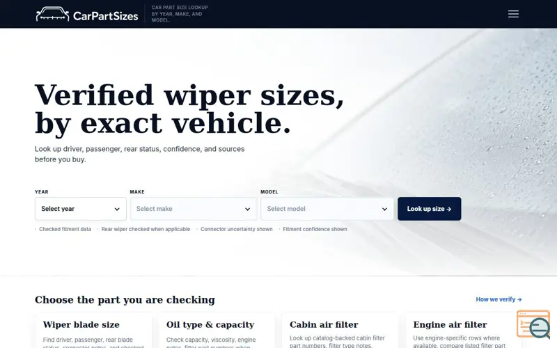 Screenshot of CarPartSizes