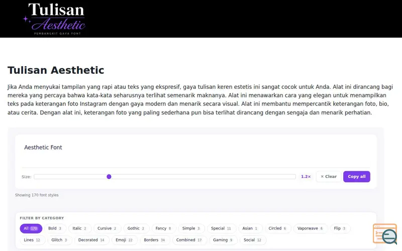 Screenshot of Tulisan Aesthetic