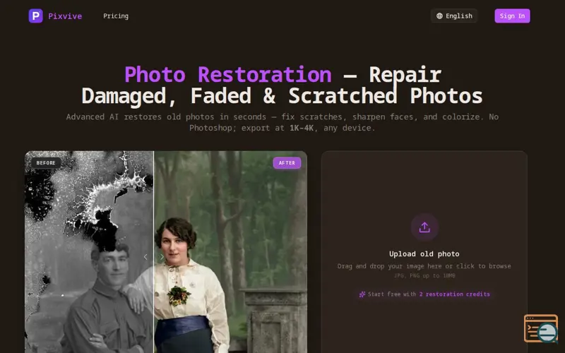Screenshot of Pixvive — AI Photo Restoration