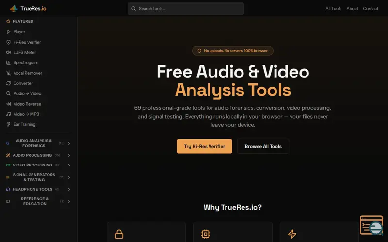 Screenshot of TrueRes.io — Free Browser