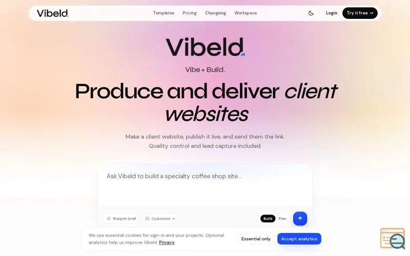 Screenshot of Vibeld — Produce and deliver client websites