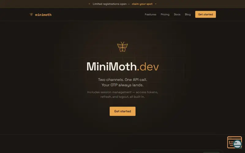 Screenshot of MiniMoth — OTP auth via WhatsApp & SMS for Indian developers