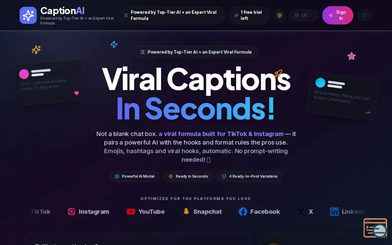 Screenshot of TheCaptionAI