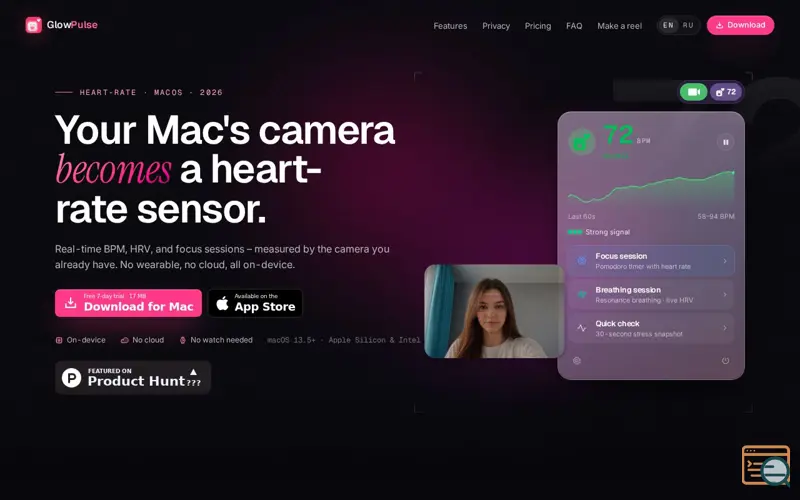Screenshot of GlowPulse, a launch using Mail.ru Email