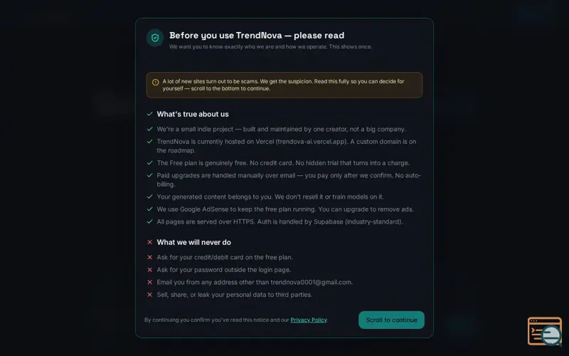 Screenshot of TrendNova