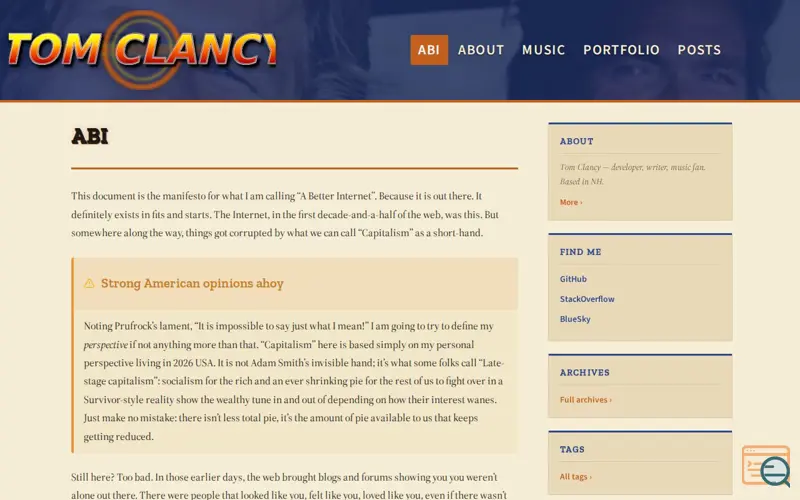 Screenshot of A Better Internet, a launch using Pelican