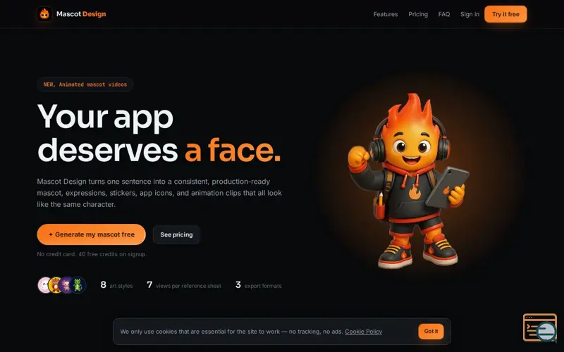 Screenshot of Mascot Design, Give your app a face