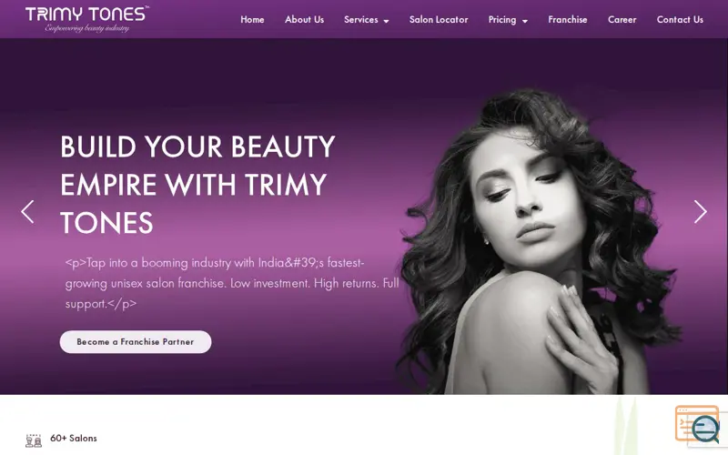 Screenshot of Trimy Tones Salon Franchise in India
