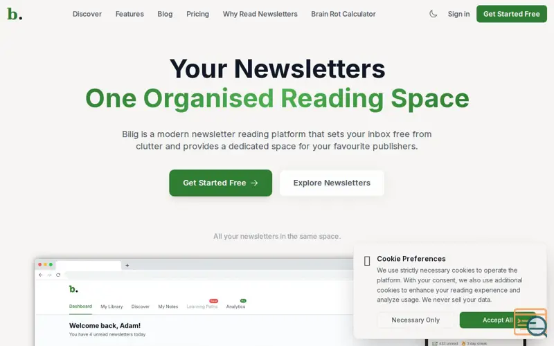 Screenshot of Newsletter Reader by Bilig