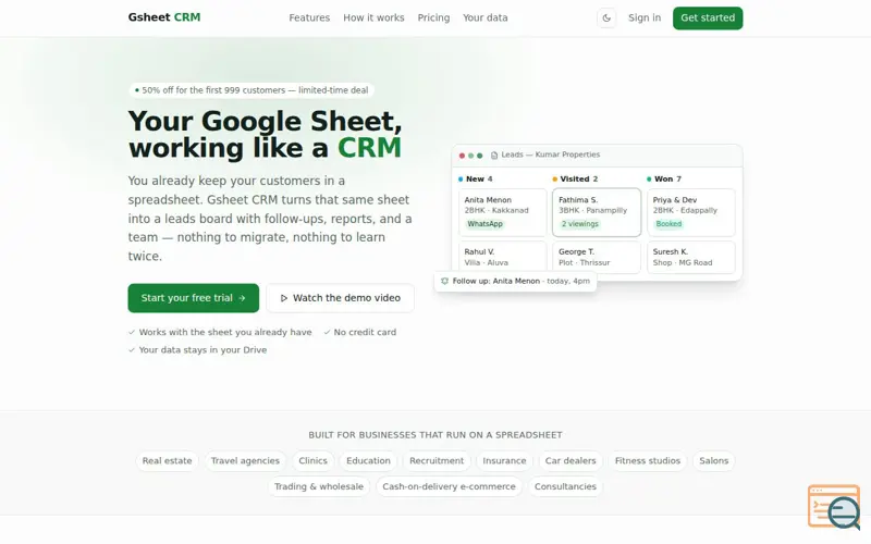 Screenshot of Gsheet CRM, a launch using Libromi