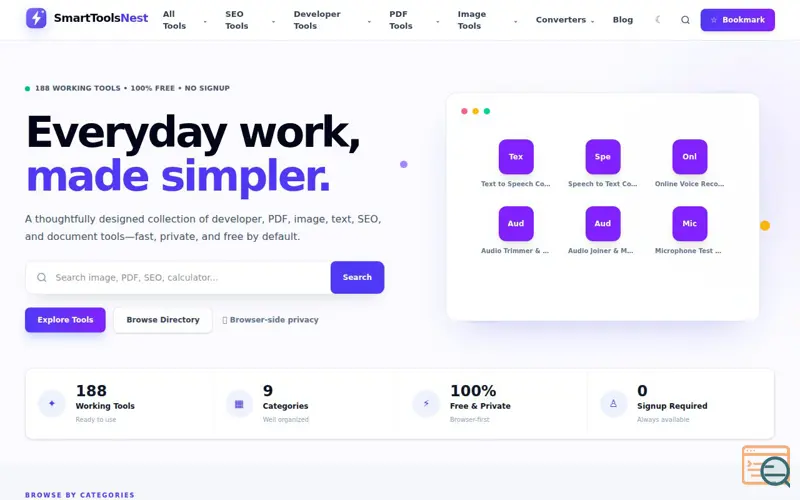 Screenshot of SmartToolsNest — 155 Free Online Tools