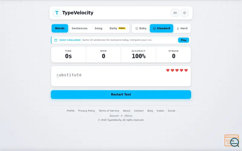 Screenshot of TypeVelocity